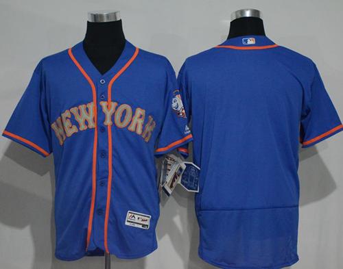 Mets Blank Blue(Grey NO.) Flexbase Authentic Collection Stitched MLB Jersey